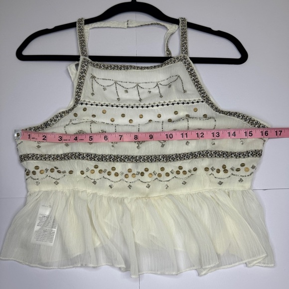 Free People Ivory Embellished Peplum Tank Top NWT Size Small Boho Festival - Picture 5 of 12